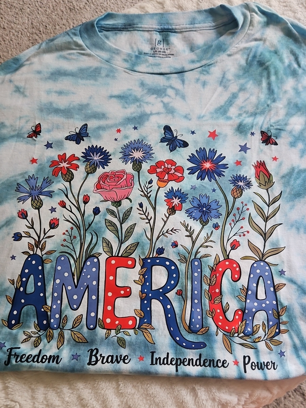 Light Blue Tie-Dye Floral 'AMERICA' Graphic Tee